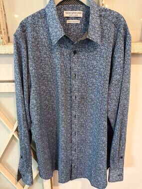 Nick Graham size XL blue floral print shirt modern fit stretch
